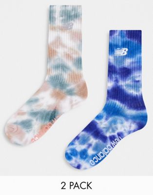 New Balance 2 pack logo crew socks in pastel/blue tie dye