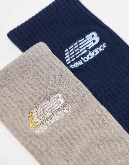 New Balance 2 pack ribbed crew socks in navy and light brown, 3 of 3