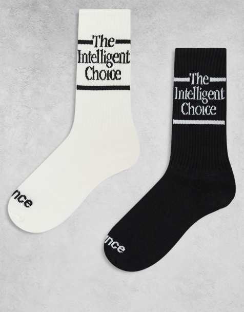 New Balance 2 pack slogan crew socks in black and cream - view 1