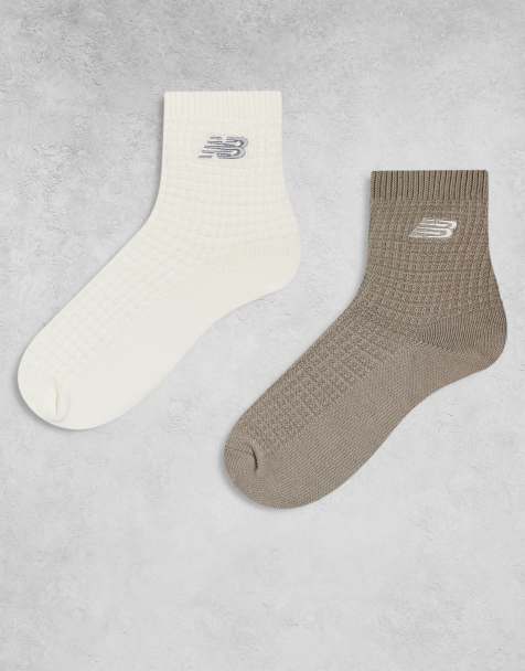New Balance 2 pack waffle ankle socks in cream and beige - view 1