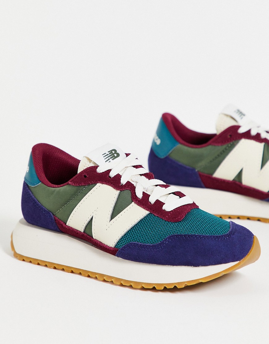 New Balance 237 sneakers in burgundy and teal color block-Red