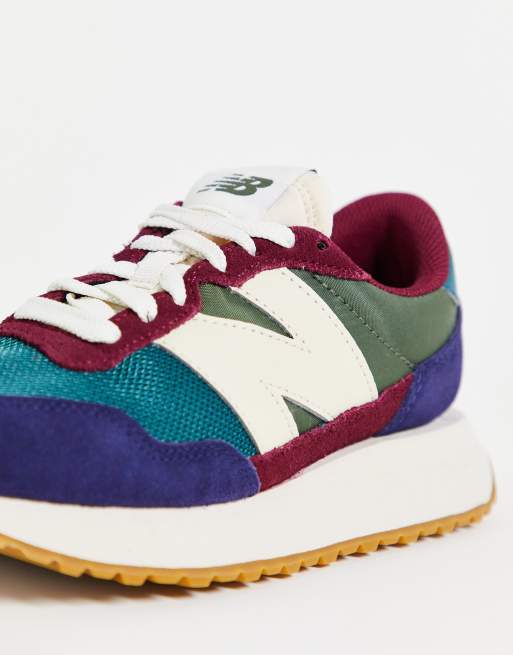 New Balance – 237 – Vinröda och blågröna sneakers med blockfärgad design, 3 av 4
