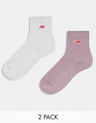 New Balance - 2er-Pack mittelhohe Socken in Grau und Lila mit Waffelstruktur-Bunt