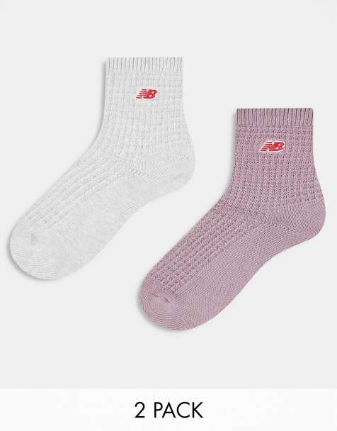 New Balance – 2er-Pack mittelhohe Socken in Grau und Lila mit Waffelstruktur - view 1