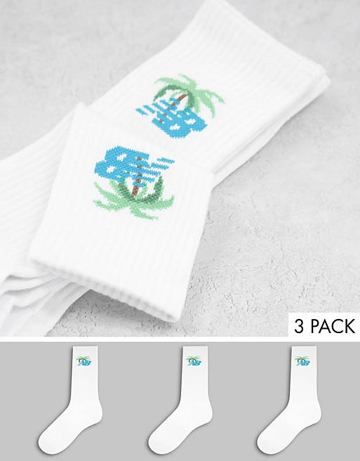 New Balance 3 pack blue palm logo socks in white