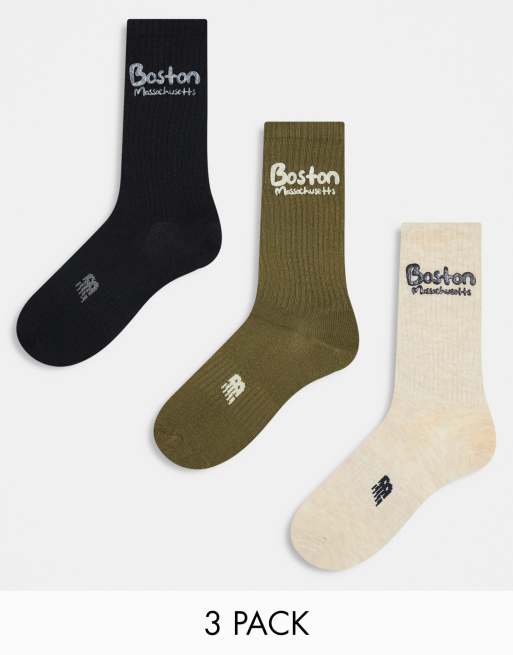 New Balance 3 pack boston crew socks green/black/white