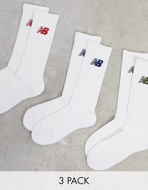 New Balance 3 pack coloured logo socks in white exclusive to ASOS