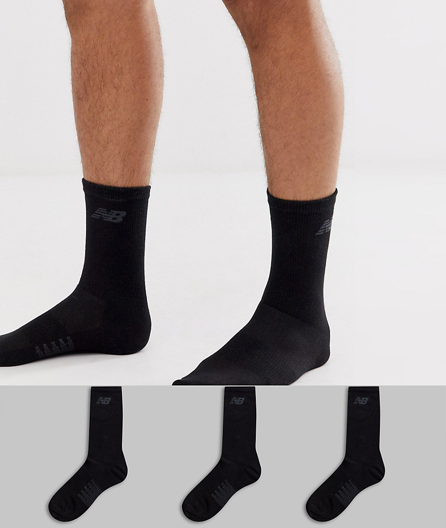 New Balance 3 pack crew sock in black-White