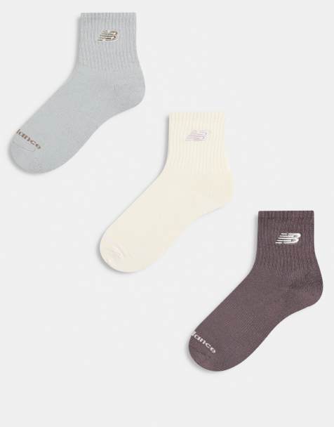 New Balance 3 pack embroidered logo ankle socks in off white and brown - view 1