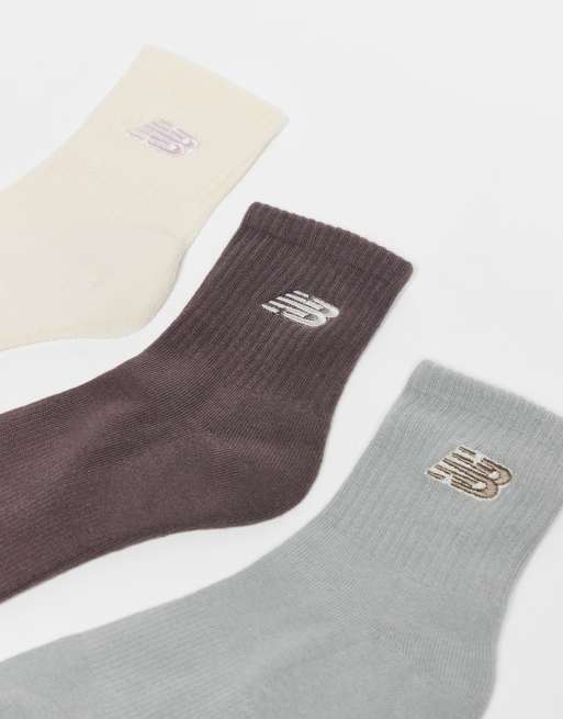 New Balance 3 pack embroidered logo ankle socks in off white and brown , 3 of 3