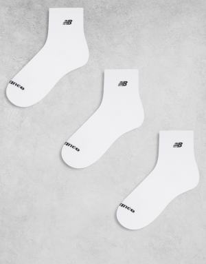 New Balance 3 pack embroidered logo ankle socks in white
