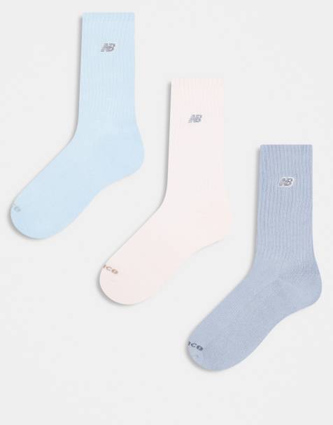 New Balance 3 pack embroidered logo crew socks in grey, pink and blue - view 1