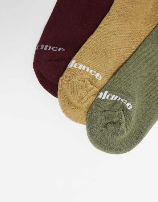 New Balance 3 pack embroidered logo crew socks in olive, burgundy and beige, 3 of 3