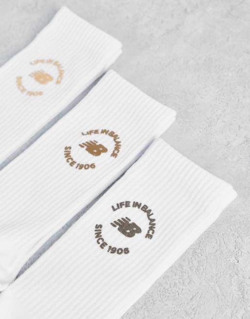 New Balance 3 pack life in balance crew socks in multi white exclusive to ASOS, 2 of 4