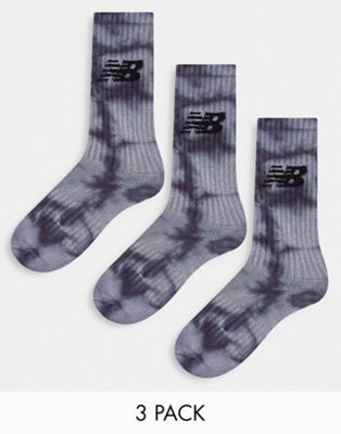 New Balance 3 pack logo crew socks in grey tie dye