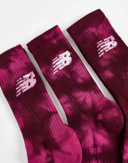 New Balance 3 pack logo crew socks in pink tie dye