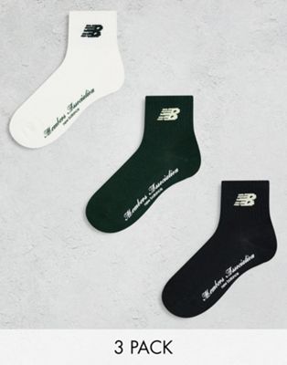 New Balance 3 pack members club ankle socks green/black/white