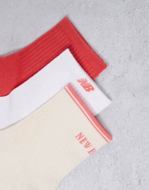 New Balance 3 pack of running ankle socks in red and white, 2 of 3