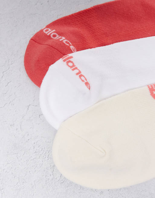 New Balance 3 pack of running ankle socks in red and white, 3 of 3