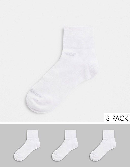 New Balance 3 pack quarter socks in white