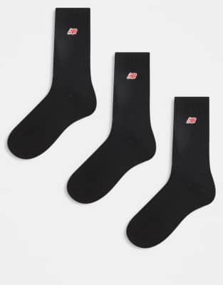 New Balance 3 pack ribbed crew socks in black with red logo