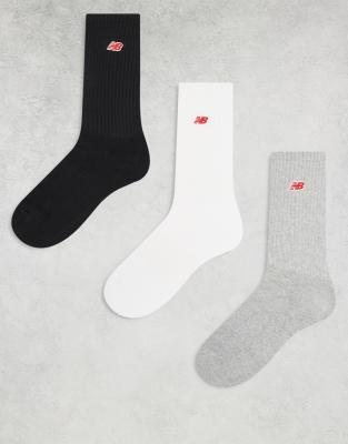 New Balance 3 pack ribbed crew socks in multi with red logo