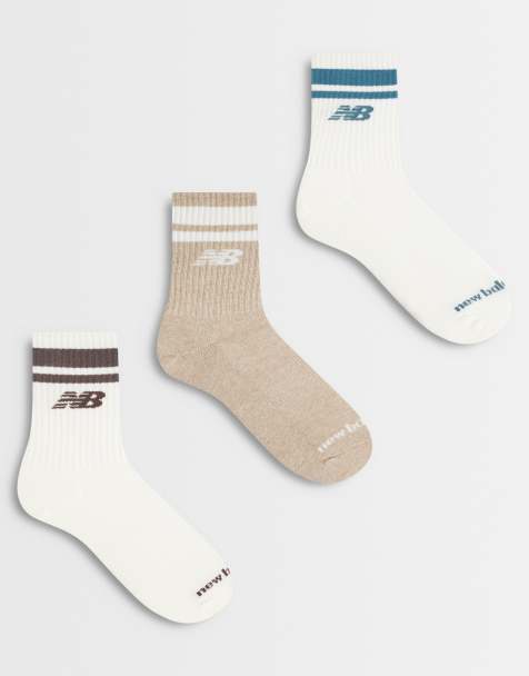 New Balance 3 pack stripe midcalf socks in off-white and beige - view 1