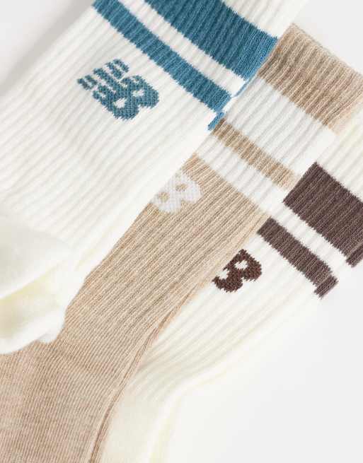 New Balance 3 pack stripe midcalf socks in off-white and beige, 2 of 3