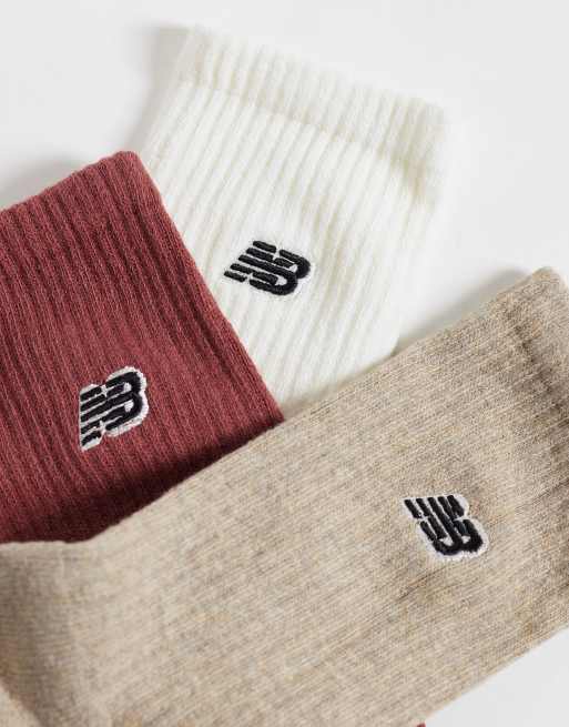 New Balance 3-pak hverdags crew-sokker i beige, råhvid og bordeaux, 2 af 3