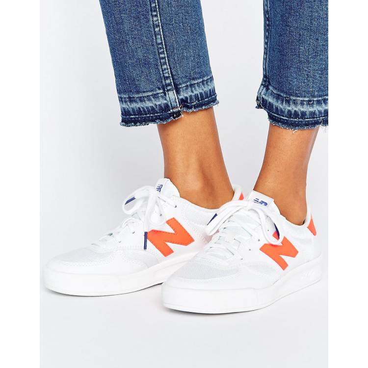 New Balance 300 Court Sneakers In White And Neon Orange