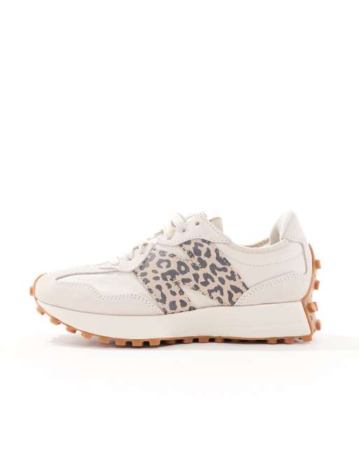 New Balance 327 sneakers in off-white with leopard print detail