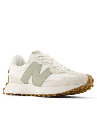 New Balance - 327 - Baskets avec détail vert clair - Blanc/beige
