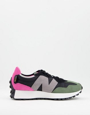 New Balance - 327 - Baskets - Noir, rose et vert