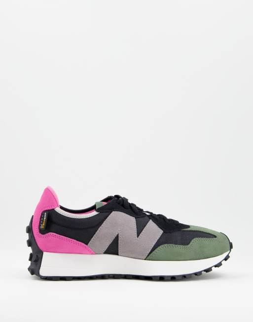 New Balance 327 Baskets Noir rose et vert