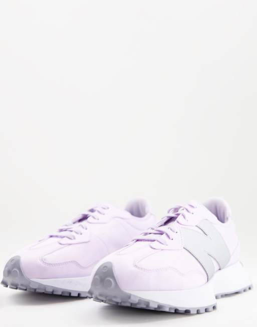 New Balance 327 metallic trainers in lilac and silver