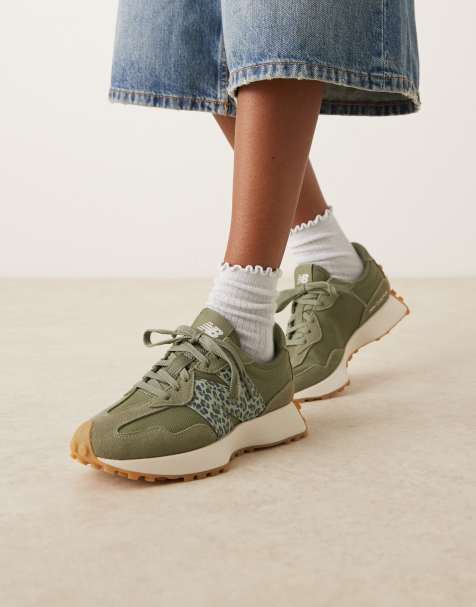 New Balance – 327 – Olivgröna och leopardmönstrade sneakers - view 1