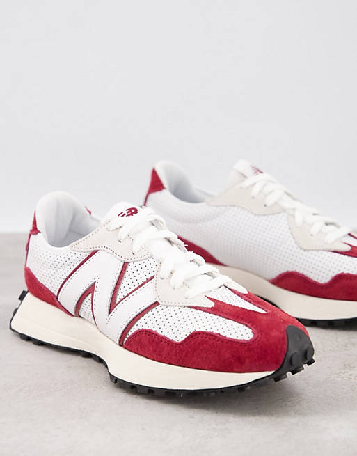 New Balance 327 premium sneakers in white and red
