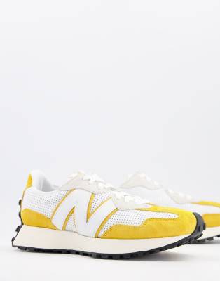New Balance 327 Premium Sneakers In White And Yellow In White