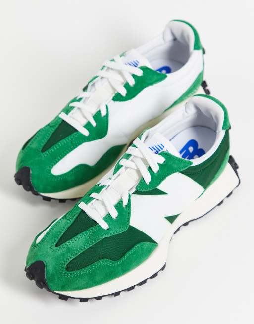 New Balance 327 premium trainers in green and white