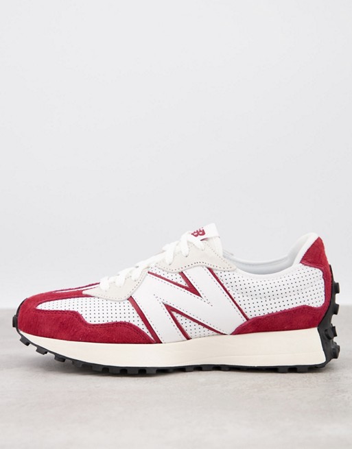 New Balance 327 premium trainers in white and red