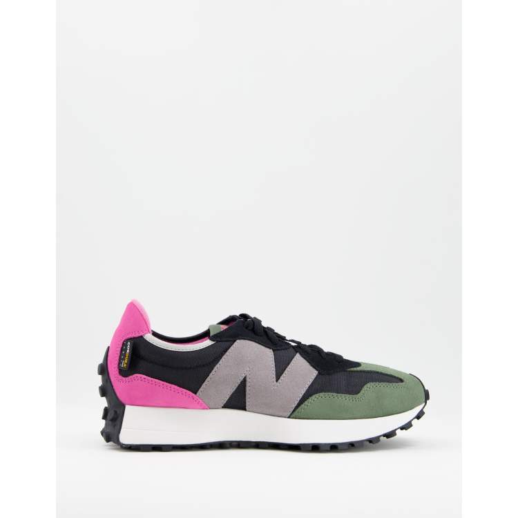 New Balance 327 sneakers in black pink and green ASOS