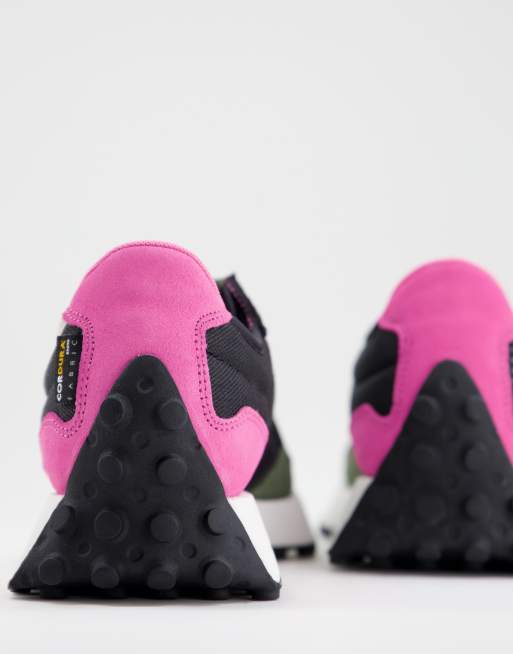 New Balance 327 sneakers in black pink and green, 3 of 4