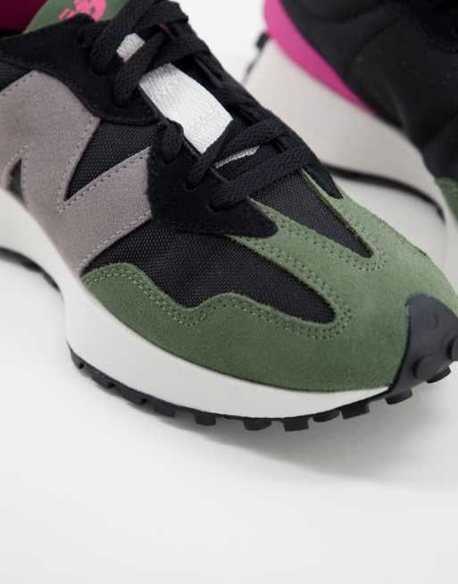 New Balance 327 sneakers in black pink and green