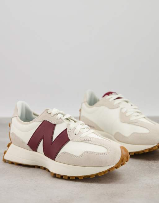 New Balance - 327 - Sneakers in gebroken wit en bordeauxrood