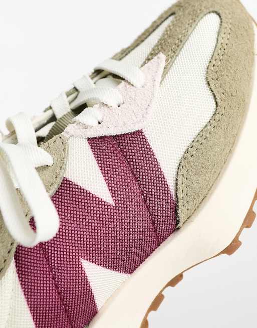 New Balance 327 sneakers in off white and burgundy - exclusive to ASOS