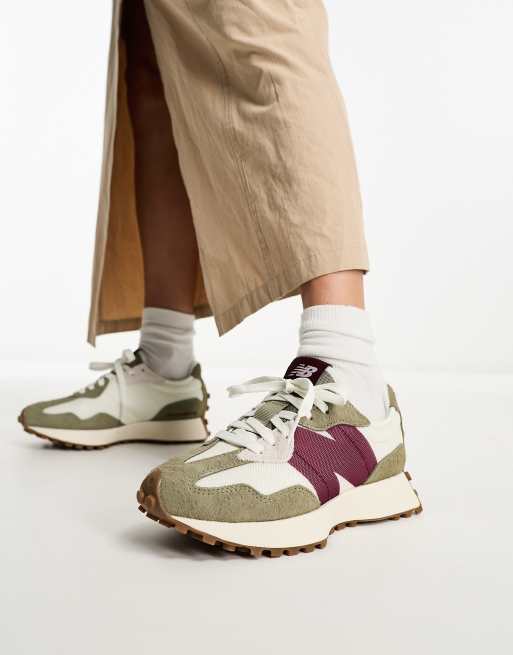 New Balance 327 sneakers in off white and burgundy - exclusive to ASOS