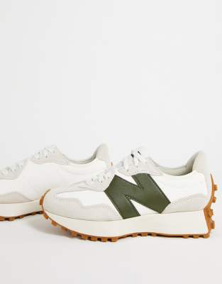 New Balance 327 Sneakers In Off-white And Green In White