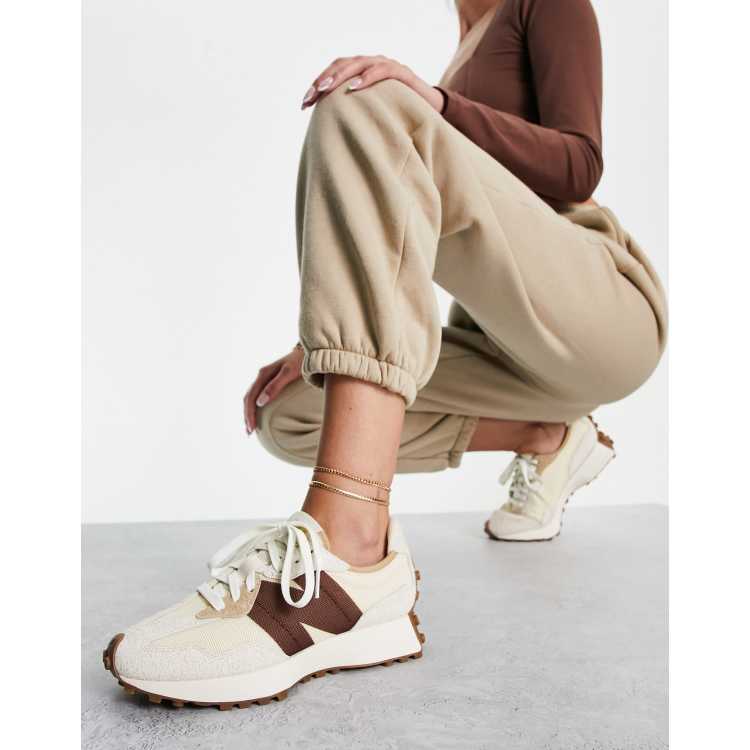 New Balance 327 sneakers in off white with brown detail