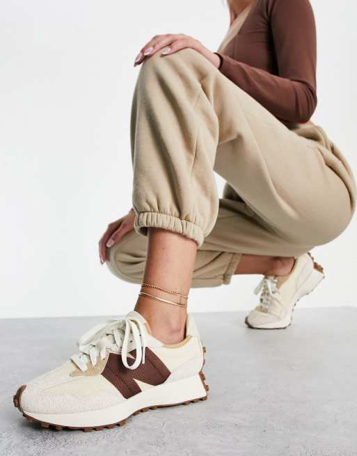 New Balance 327 sneakers in off white with brown detail Exclusive to ASOS