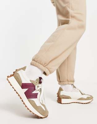 New Balance 327 Sneakers In Off White With Burgundy Detail - Exclusive To Asos